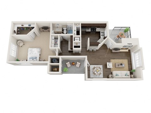 Floor plan for 1 bed, 1 bath, 917 sqft